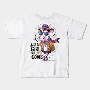 In this vibrant and whimsical 4k vector illustration, a delightful cow character exudes infectious charm(1) Kids T-Shirt